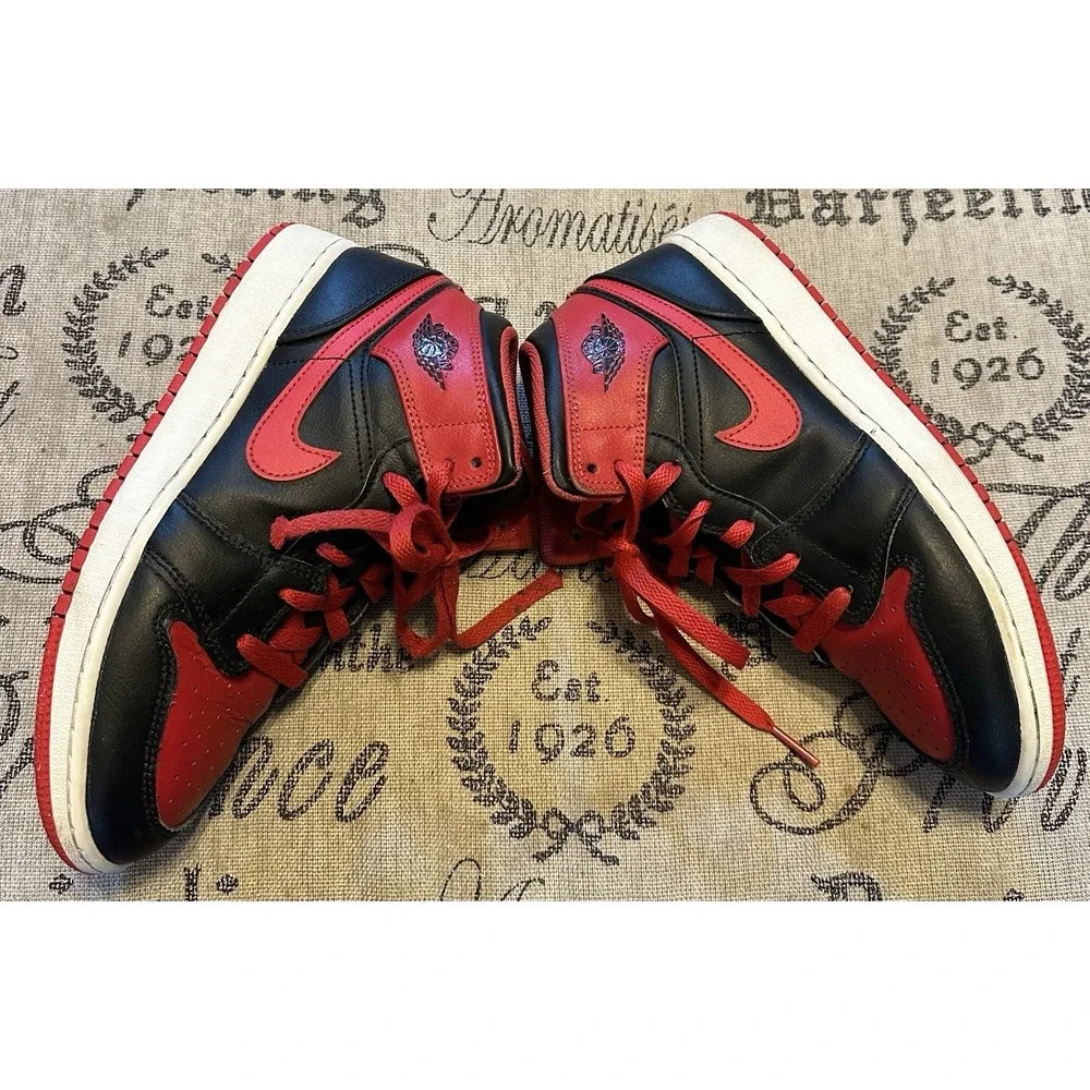 Nike Air Jordan 1 Mid Youth Size 5.5Y Black Red Sneakers
